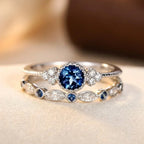 Bague Halo en Argent avec Saphir