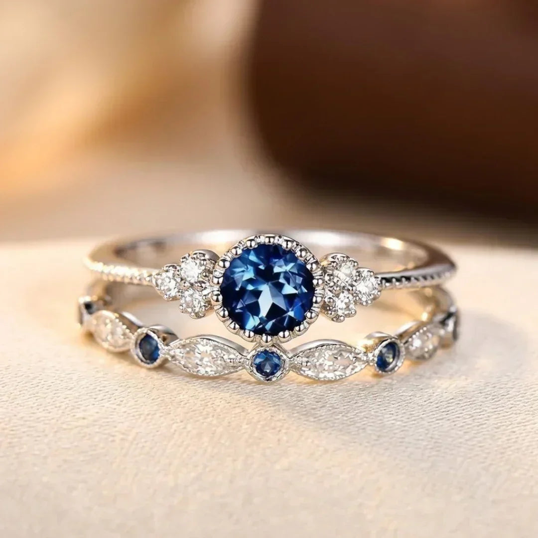 Bague Halo en Argent avec Saphir