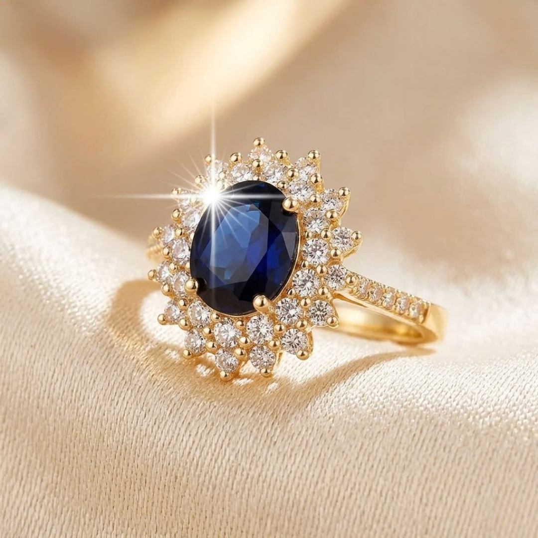 Bague Halo en Or avec Saphir