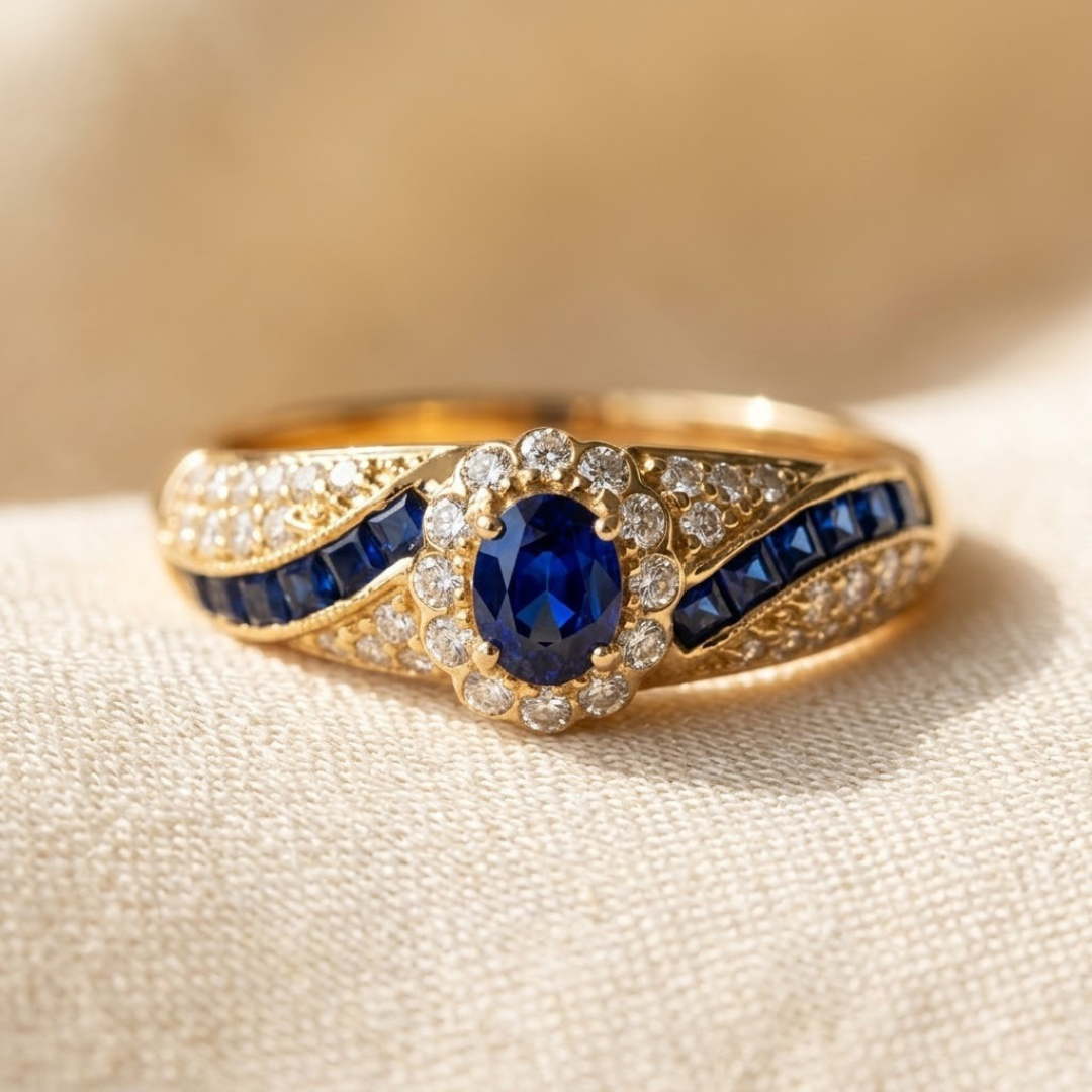 Bague en or ornée d'un saphir