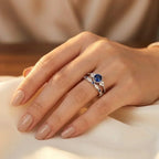 Bague Halo en Argent avec Saphir