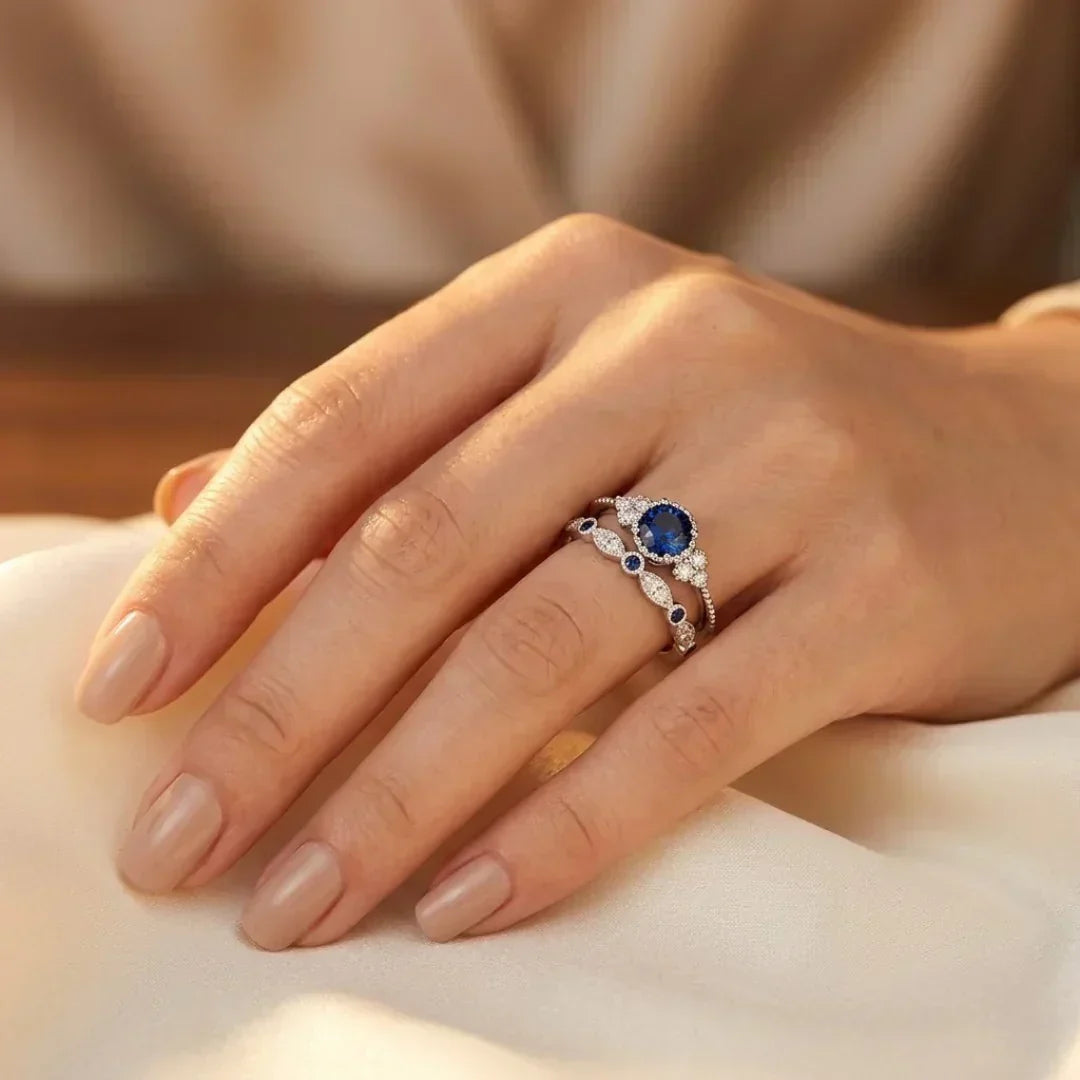 Bague Halo en Argent avec Saphir