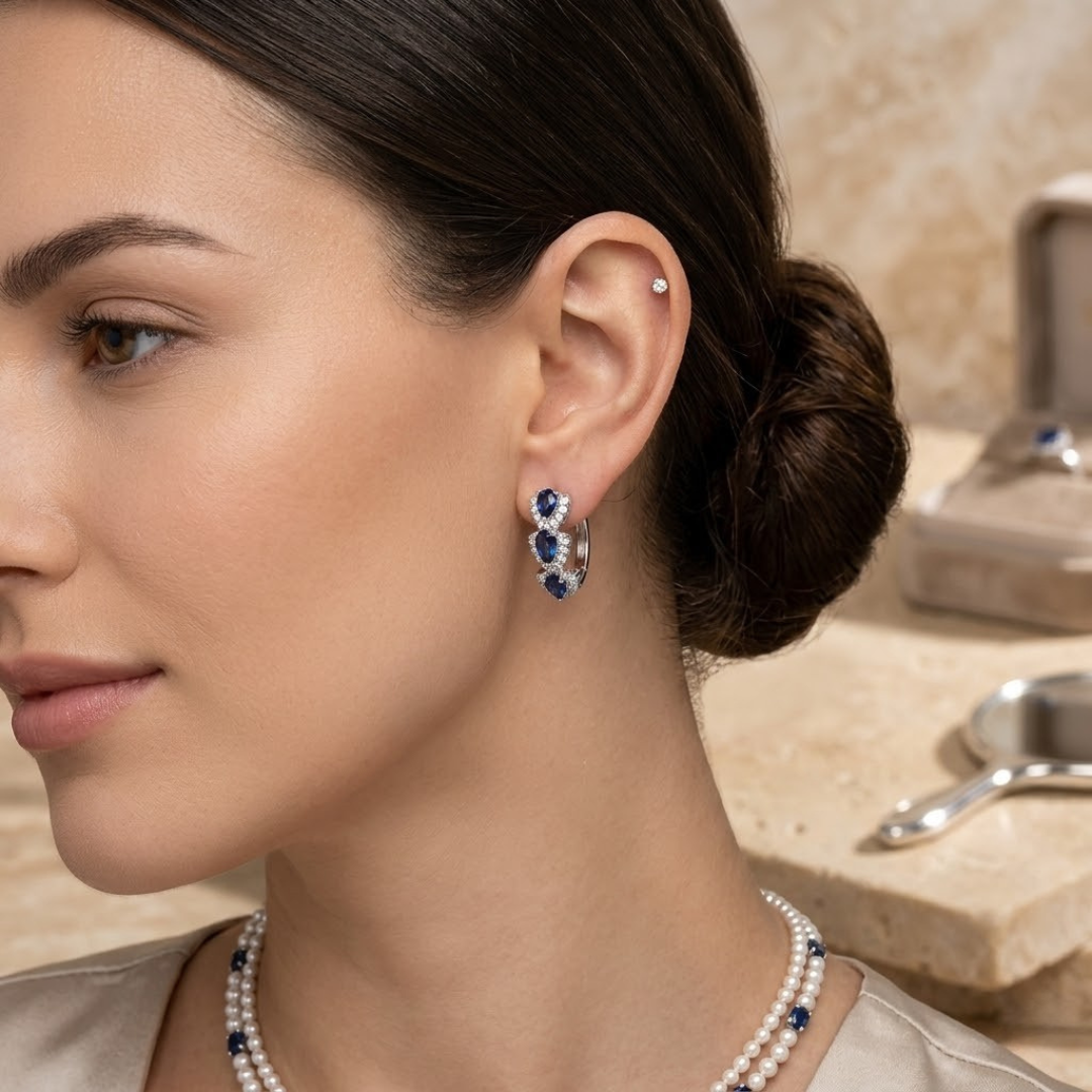Bijoux Halo en Argent avec Saphir