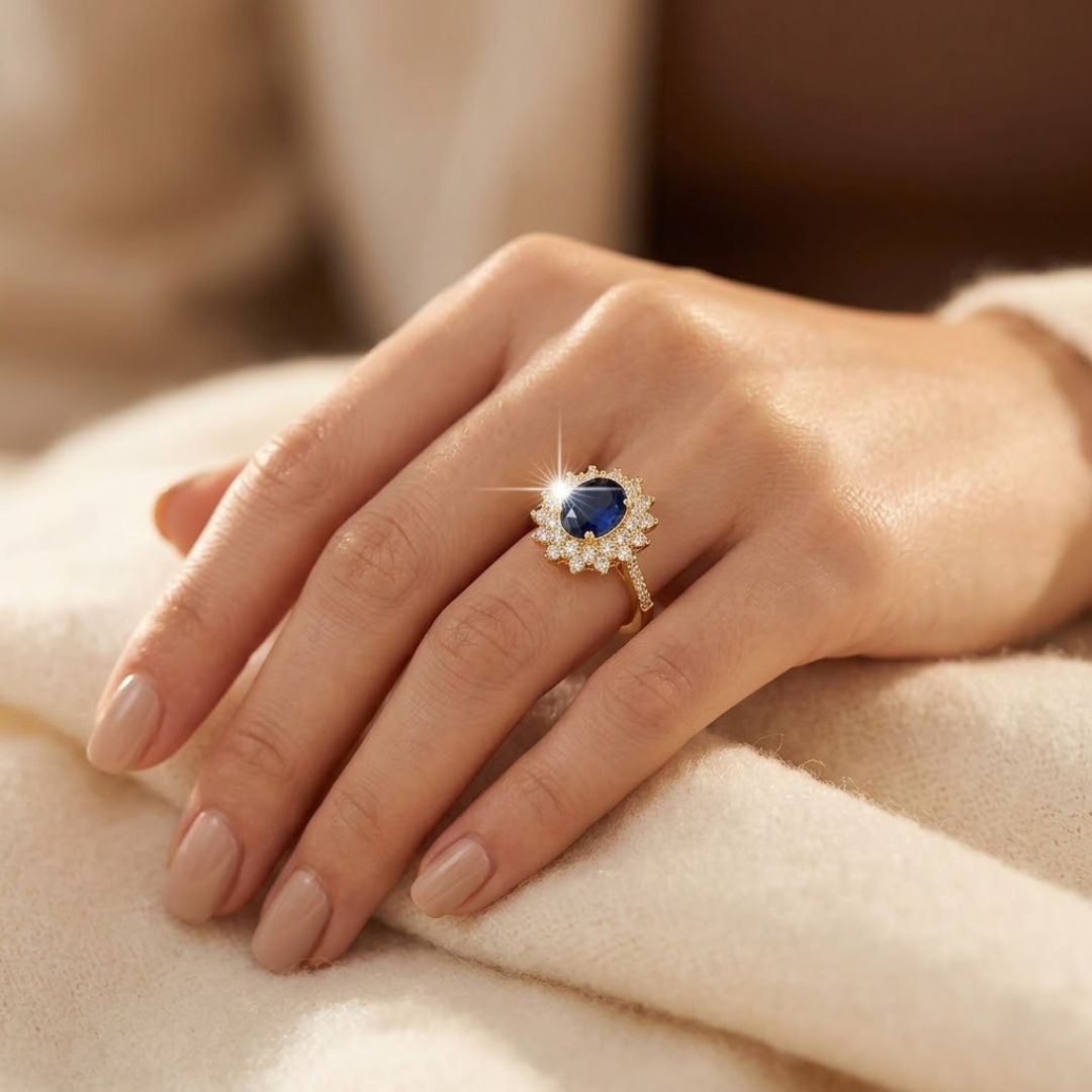 Bague Halo en Or avec Saphir