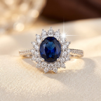 Bague Halo en Or avec Saphir