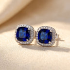 Boucles d'oreilles en argent avec saphir Halo
