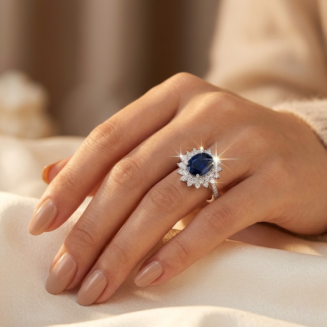 Bague Halo en Or avec Saphir