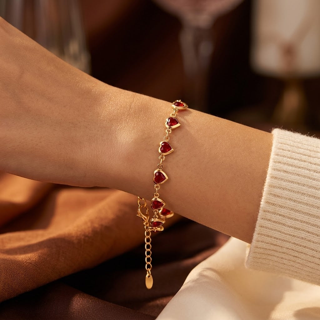 Bracelet en or orné d'un rubis en forme de cœur