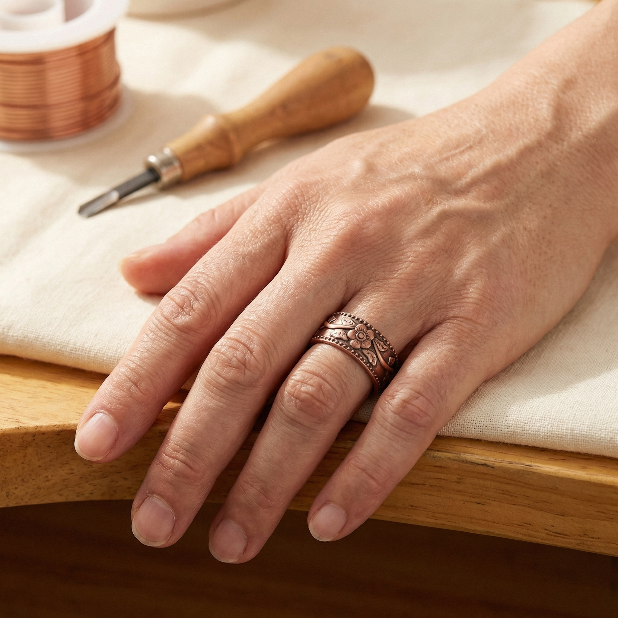Bague en cuivre Rose Pétale