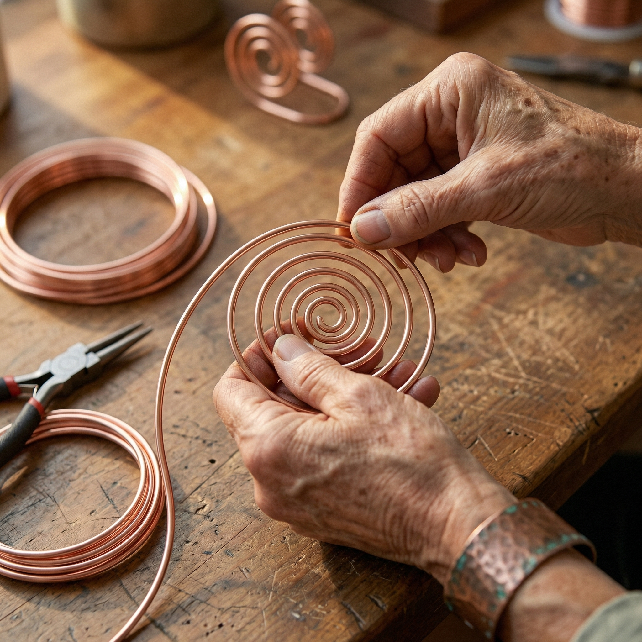 Spirale en cuivre pour les mains de Rose