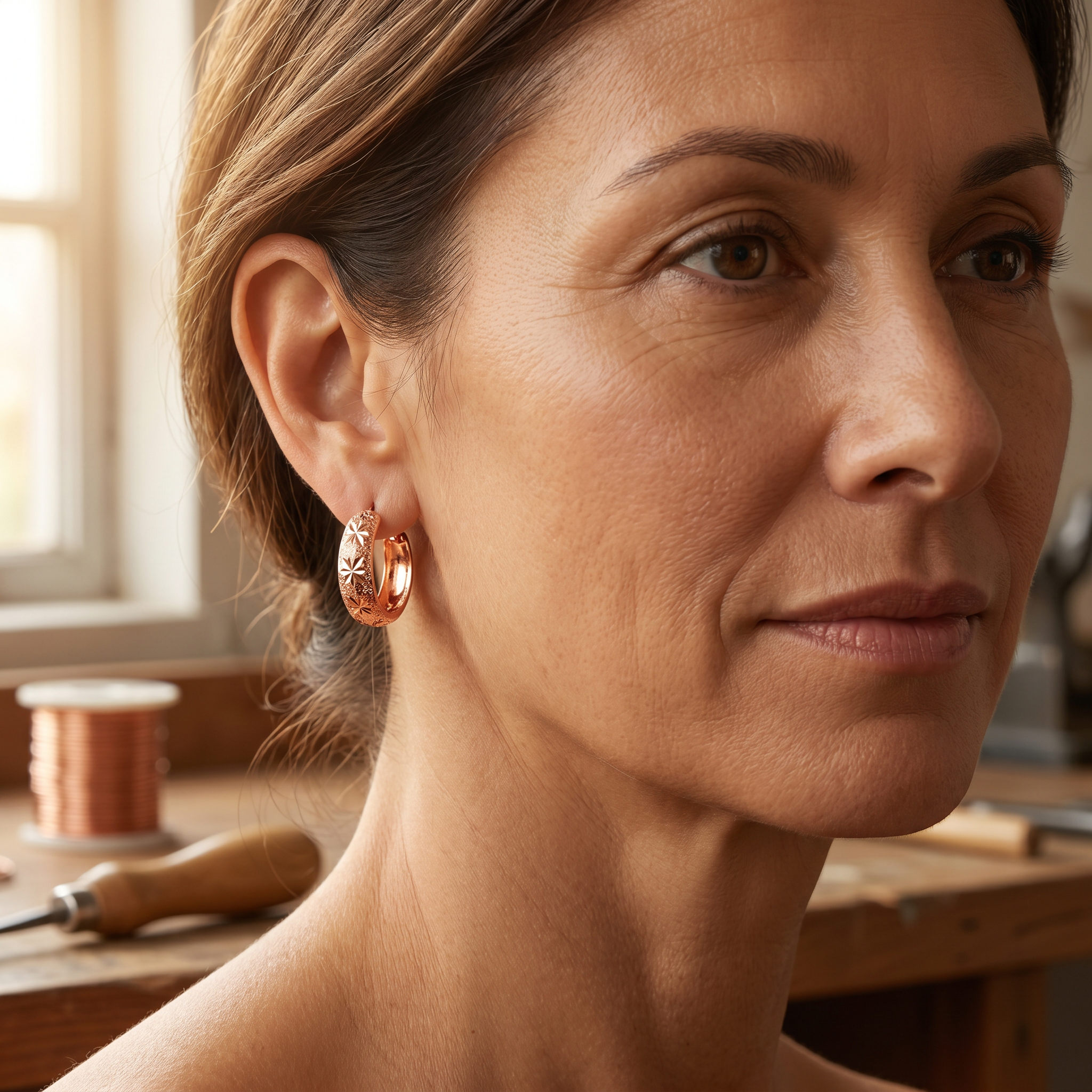 Boucles d'oreilles en cuivre Étoilée de Rose