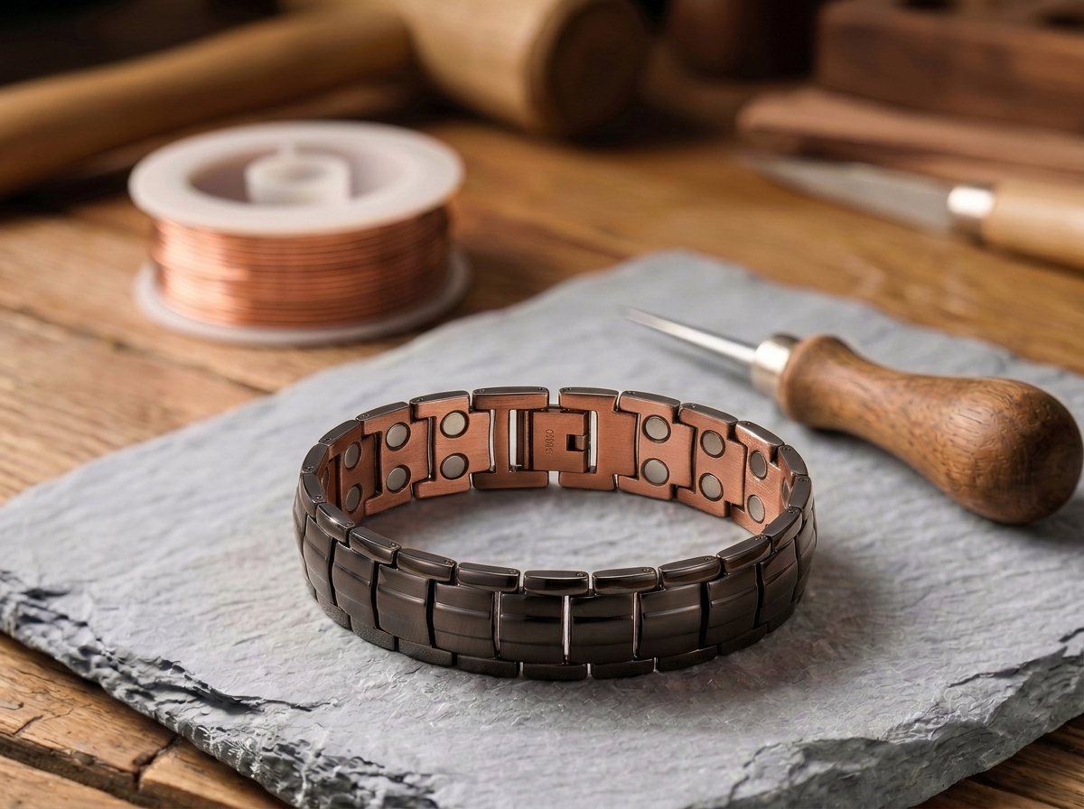 Bracelet en cuivre ocre pour hommes Ocre de Rose - fond atelier artisan