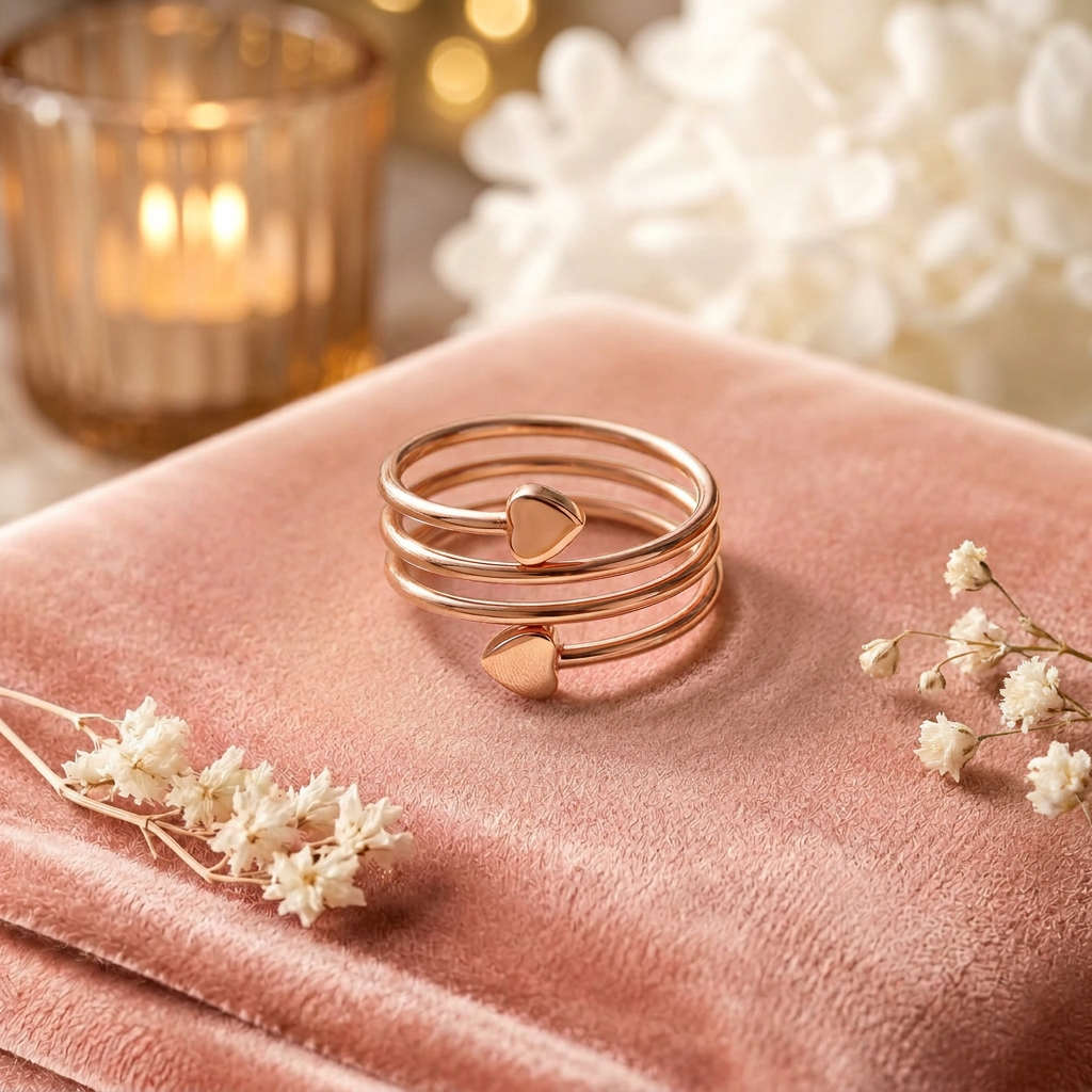 Bague en cuivre Havre de Rose - fond velours rose