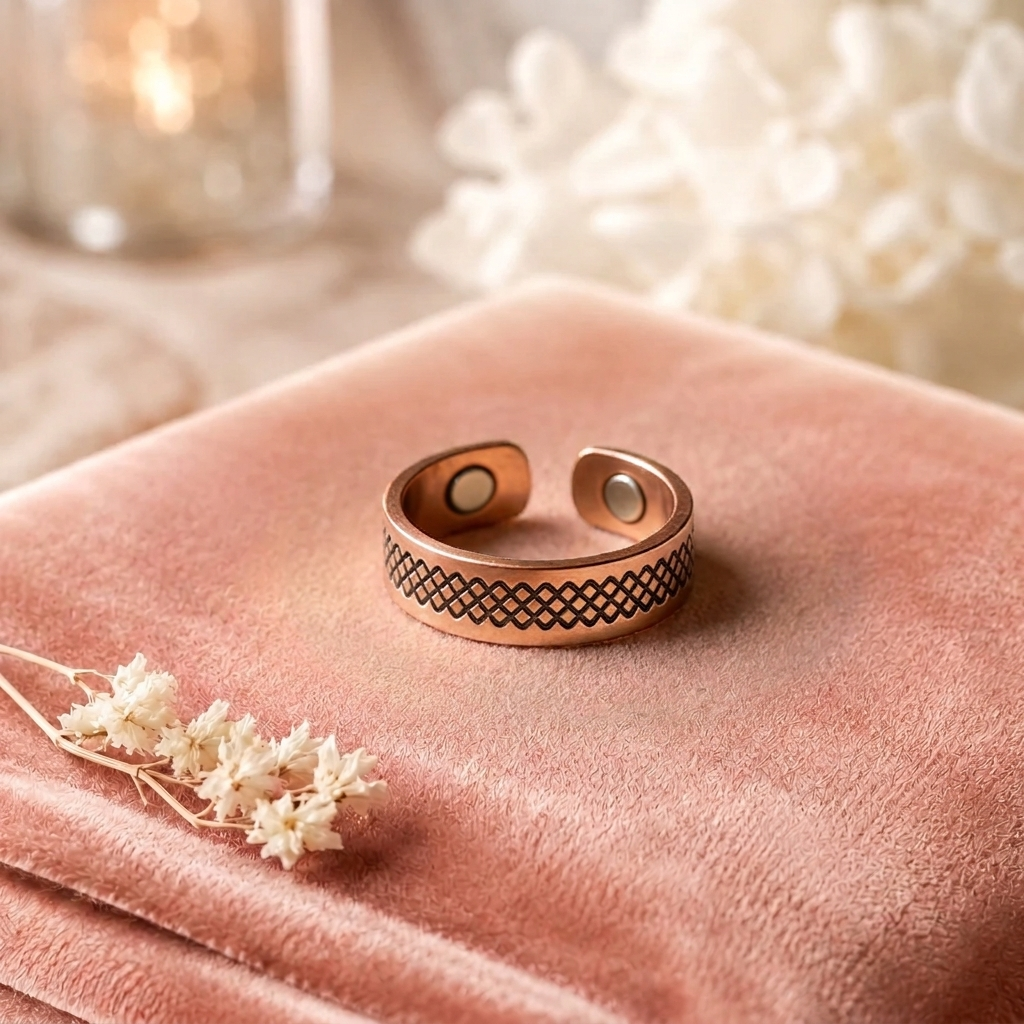 Bague en cuivre Sauvage de Rose - fond velours rose