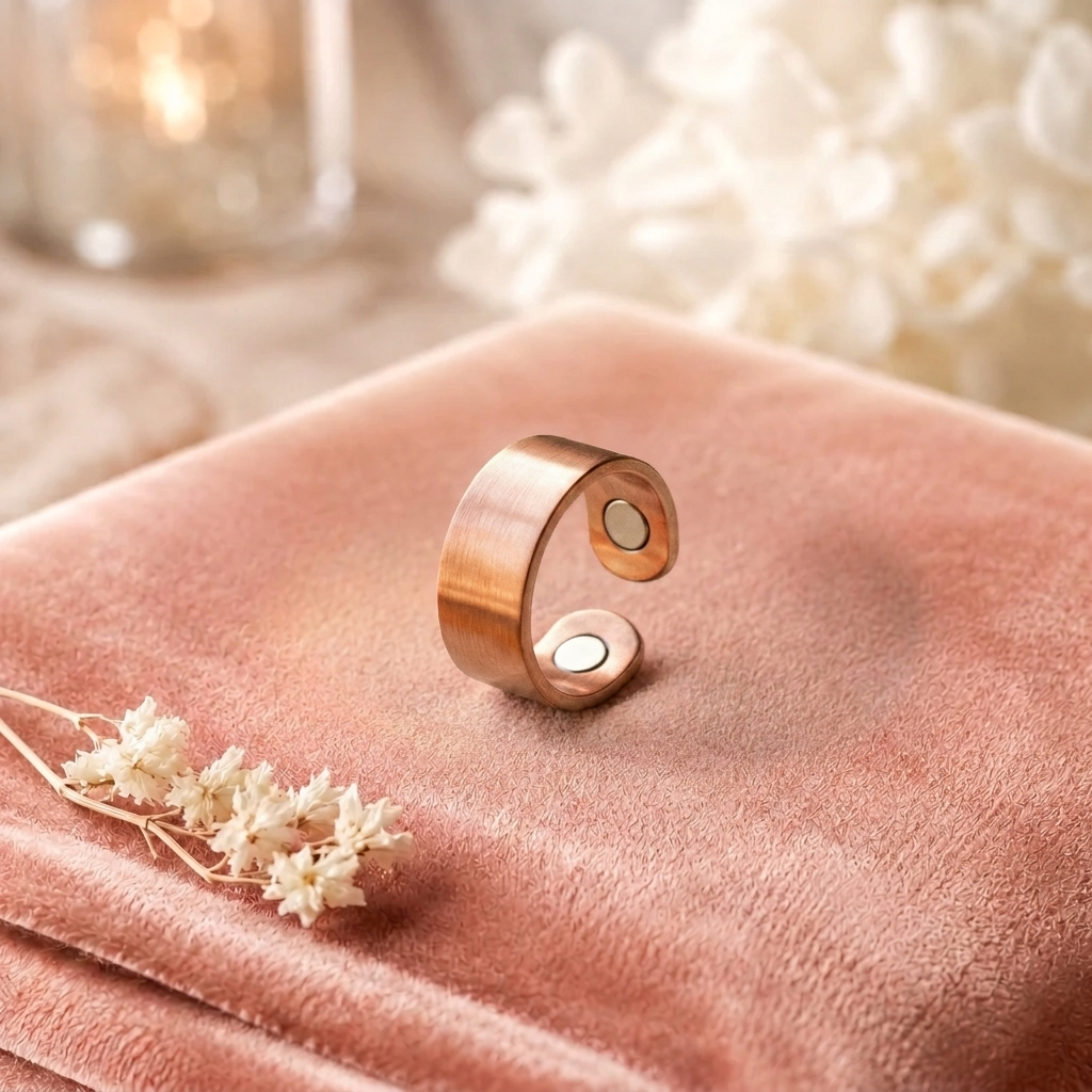 Bague en cuivre Soudure de Rose - fond velours rose