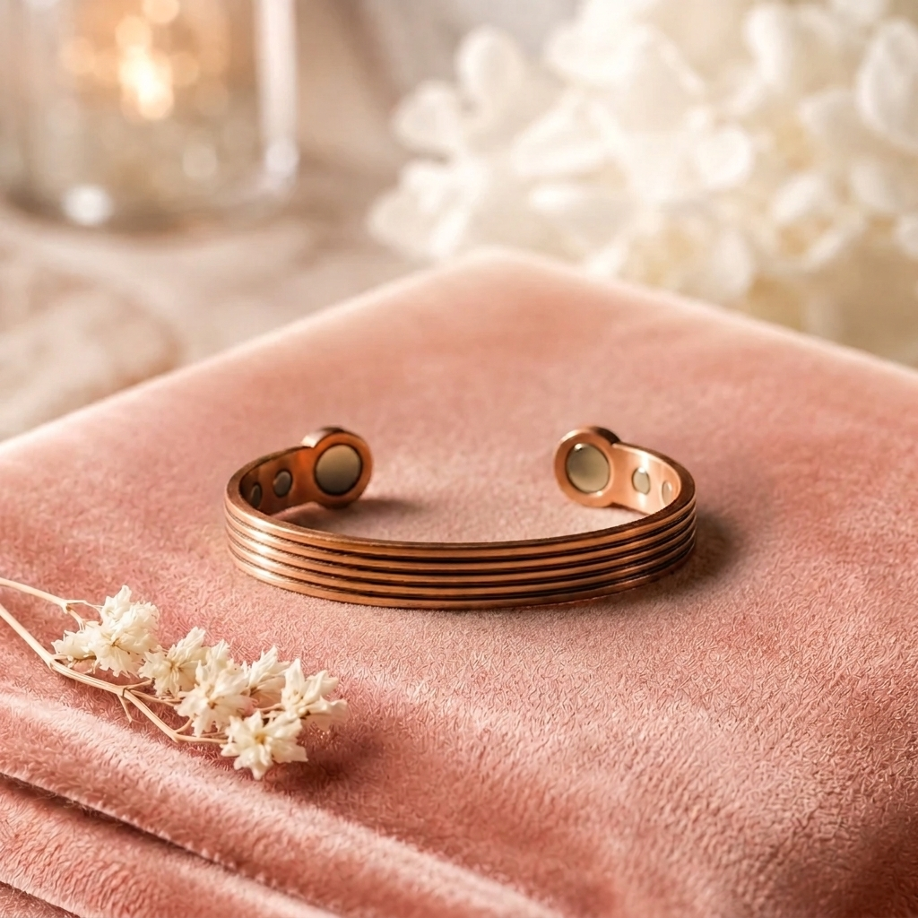 Bracelet en cuivre Artisan de Rose - fond velours rose
