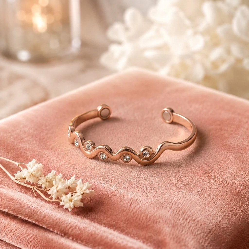 Bracelet en cuivre Alouette de Rose - fond velours rose
