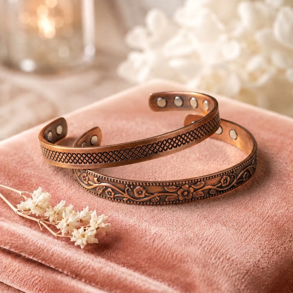 Ensemble en cuivre Forge de Rose - fond velours rose