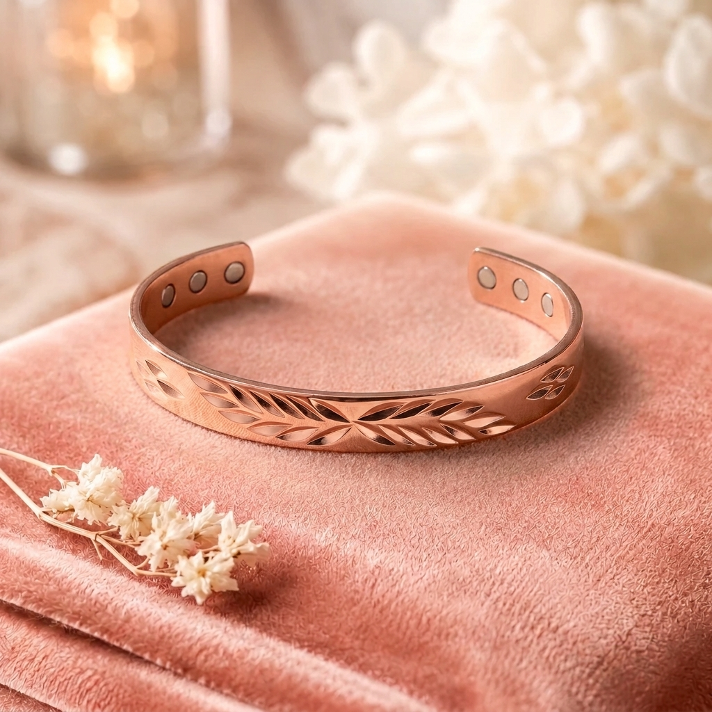 Bracelet en cuivre Lunaire de Rose - fond velours rose