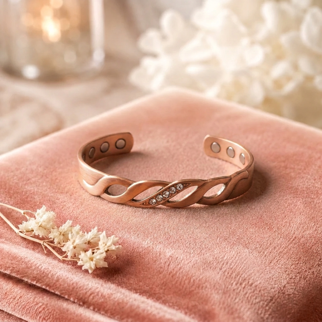 Bracelet en cuivre Couture de Rose - fond velours rose