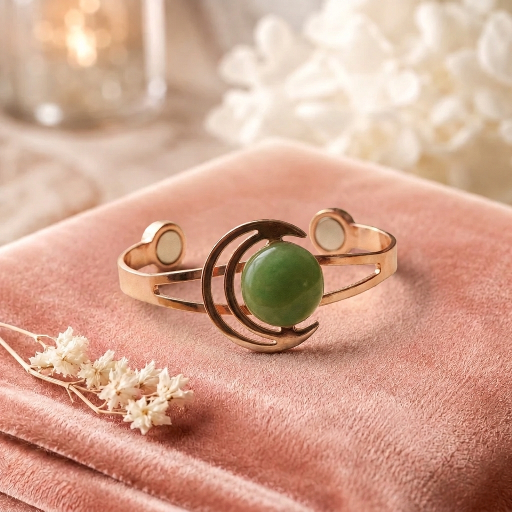 Bracelet en cuivre Verdure de Rose - fond velours rose