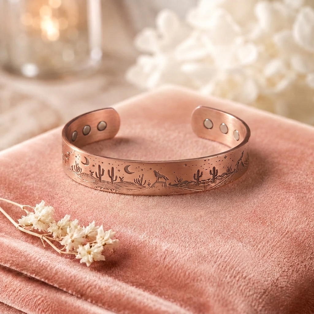 Bracelet en cuivre Anse de Rose - fond velours rose