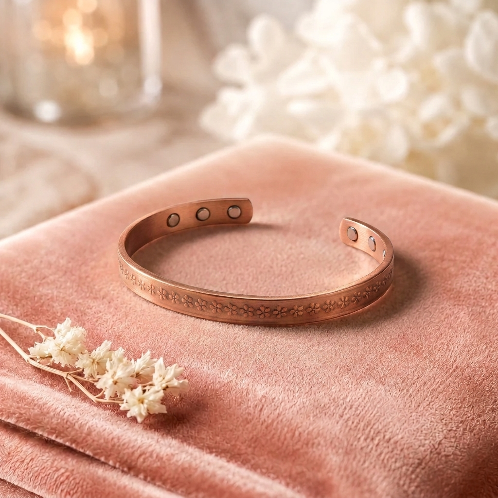 Bracelet en cuivre Loch de Rose - fond velours rose