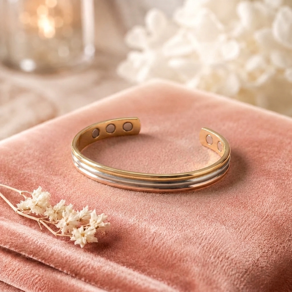 Bracelet en cuivre Falaise de Rose - fond velours rose
